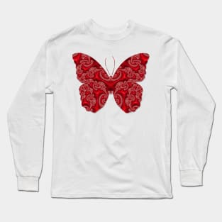 Paisley Red Velvet Butterfly Long Sleeve T-Shirt